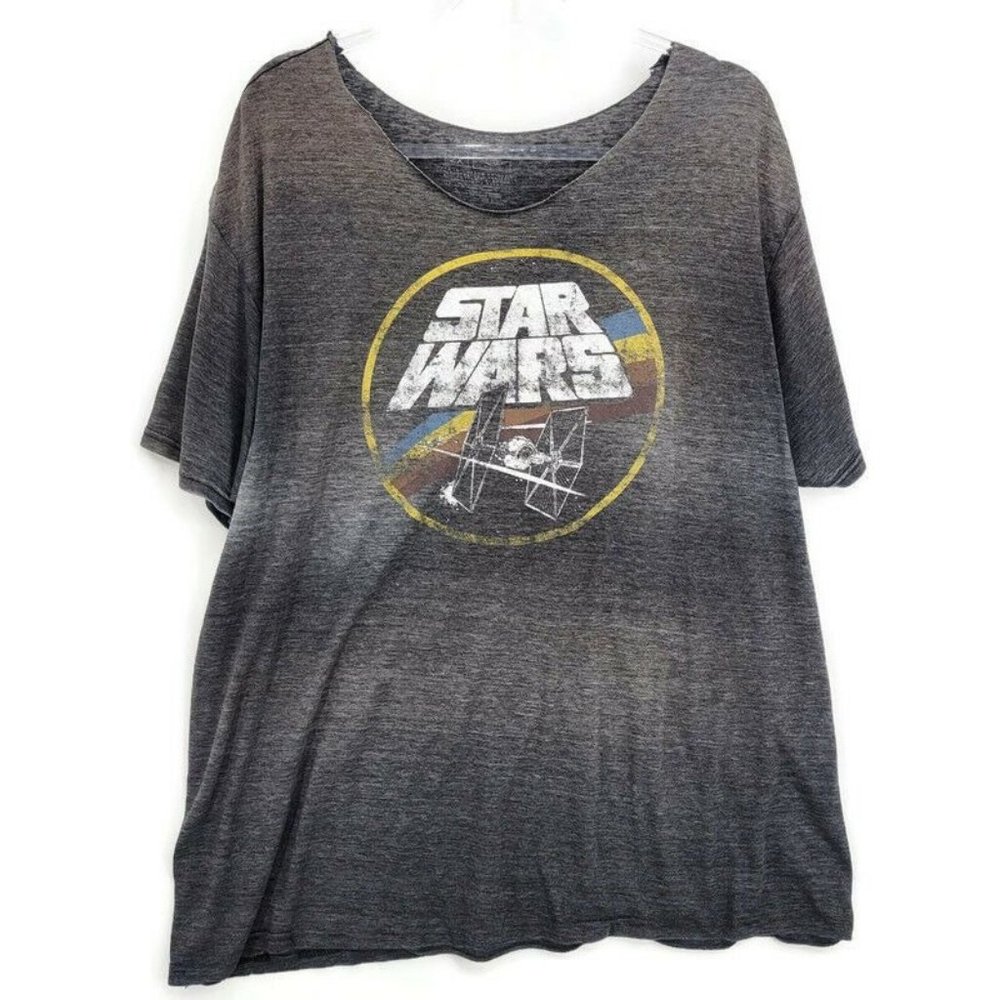 Star Wars Gray Distressed Graphic Tee Faded Cut Sci Fi Grunge Punk Retro